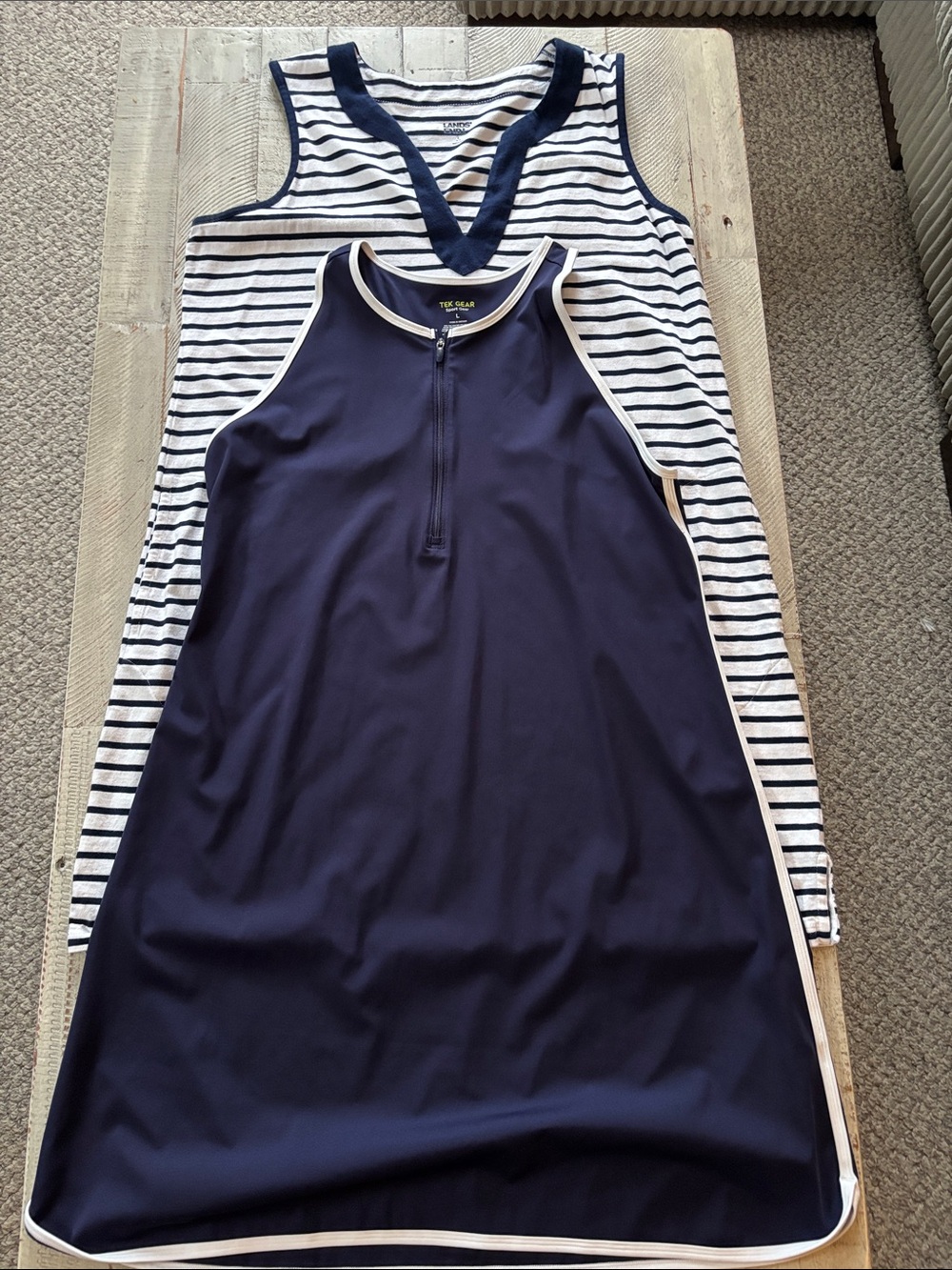 Set of Two Navy and White Sleeveless Dresses